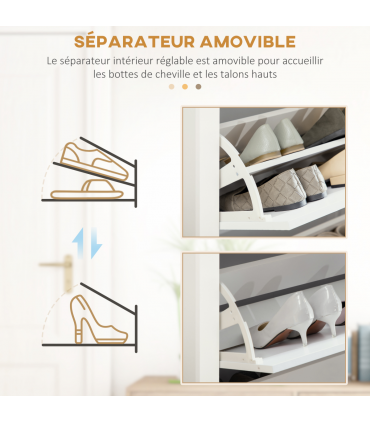 HOMCOM 18-Shoe Storage Cabinet 6 Shelves 3 Drawers Tabletop 4 Legs Modern White