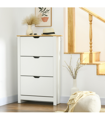 HOMCOM 18-Shoe Storage Cabinet 6 Shelves 3 Drawers Tabletop 4 Legs Modern White