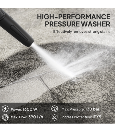 Outsunny 1600W Power Washer 130 Bar Pressure Washer 6M Hose, Nozzle, Green