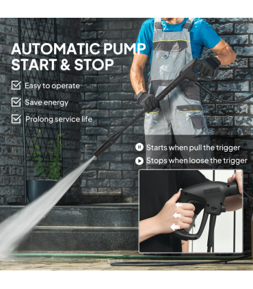 Outsunny 1600W Power Washer 130 Bar Pressure Washer 6M Hose, Nozzle, Green