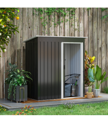 Outsunny 5 x 3ft Garden Storage Shed Sliding Door Sloped Roof Tool Black
