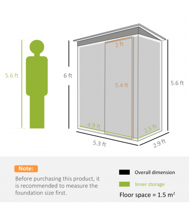 Outsunny 5 x 3ft Garden Storage Shed Sliding Door Sloped Roof Tool Black