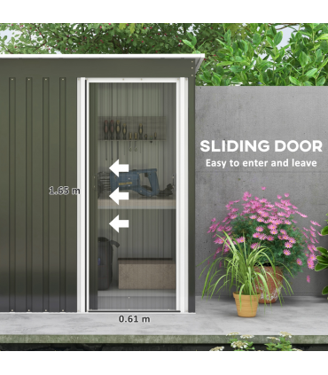 Outsunny 5 x 3ft Garden Storage Shed Sliding Door Sloped Roof Tool Black