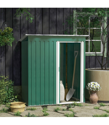 Outsunny 5 x 3ft Garden Storage Shed Sliding Door Sloped Roof Tool Green