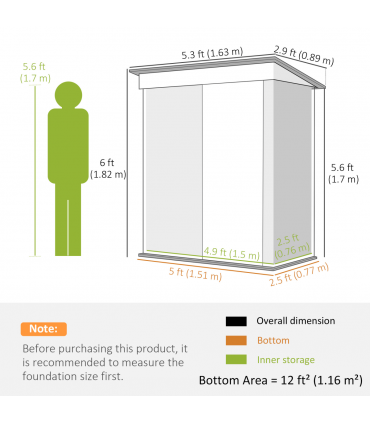 Outsunny 5 x 3ft Garden Storage Shed Sliding Door Sloped Roof Tool Green