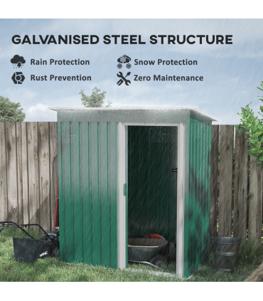 Outsunny 5 x 3ft Garden Storage Shed Sliding Door Sloped Roof Tool Green