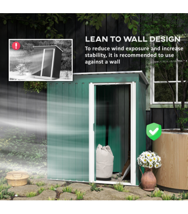 Outsunny 5 x 3ft Garden Storage Shed Sliding Door Sloped Roof Tool Green