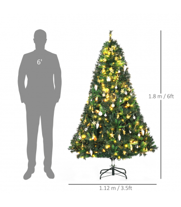 1.8m 6ft Pre-Lit Artificial Christmas Tree 200 LED  Tree Decorative Balls Stand