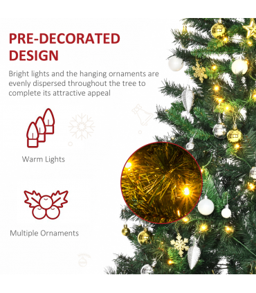 1.8m 6ft Pre-Lit Artificial Christmas Tree 200 LED  Tree Decorative Balls Stand