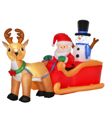 4ft Christmas Inflatable Santa Claus on Sleigh Deer LED Lighted Indoor Outdoor
