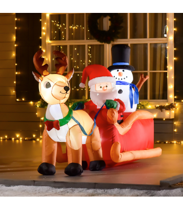 4ft Christmas Inflatable Santa Claus on Sleigh Deer LED Lighted Indoor Outdoor