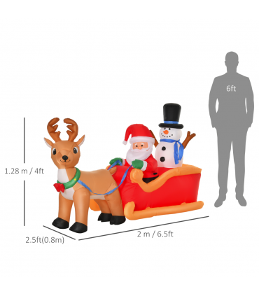 4ft Christmas Inflatable Santa Claus on Sleigh Deer LED Lighted Indoor Outdoor
