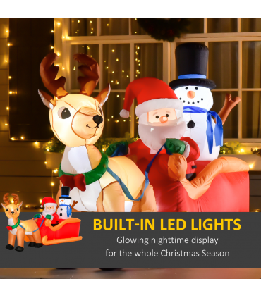 4ft Christmas Inflatable Santa Claus on Sleigh Deer LED Lighted Indoor Outdoor