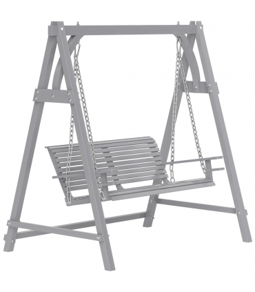 Outsunny 2 Seater Wooden Garden Swing Seat Hammock Bench Lounger, Grey