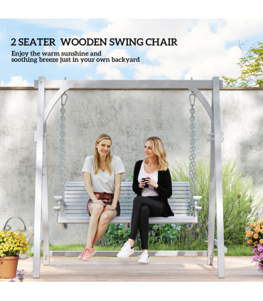 Outsunny 2 Seater Wooden Garden Swing Seat Hammock Bench Lounger, Grey