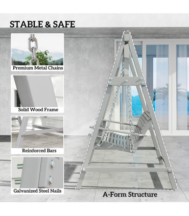 Outsunny 2 Seater Wooden Garden Swing Seat Hammock Bench Lounger, Grey