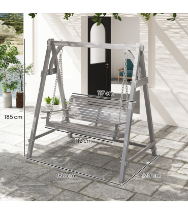 Outsunny 2 Seater Wooden Garden Swing Seat Hammock Bench Lounger, Grey