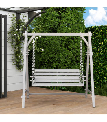 Outsunny 2 Seater Wooden Garden Swing Seat Hammock Bench Lounger, Grey