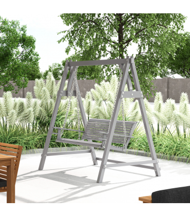 Outsunny 2 Seater Wooden Garden Swing Seat Hammock Bench Lounger, Grey