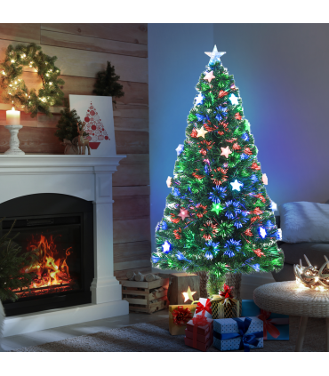 5FT Prelit Artificial Christmas Tree Fibre Optic Star LED Light Xmas Deco Green