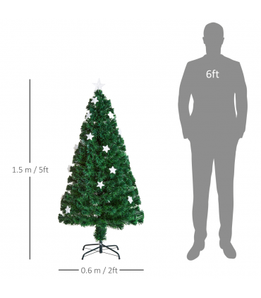 5FT Prelit Artificial Christmas Tree Fibre Optic Star LED Light Xmas Deco Green