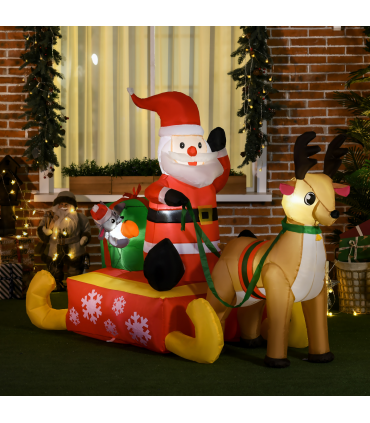 4ft Christmas Inflatable Santa Claus Sledge Sleigh Reindeer Blow Up Xmas Garden