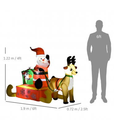 4ft Christmas Inflatable Santa Claus Sledge Sleigh Reindeer Blow Up Xmas Garden