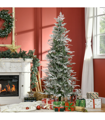 6 Foot Snow Flocked Artificial Christmas Tree Holiday with Pencil Shape HOMCOM