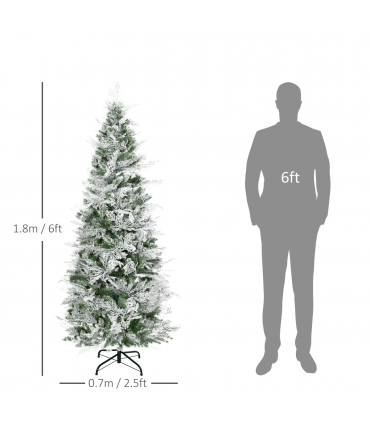 6 Foot Snow Flocked Artificial Christmas Tree Holiday with Pencil Shape HOMCOM