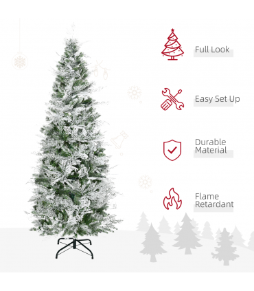 6 Foot Snow Flocked Artificial Christmas Tree Holiday with Pencil Shape HOMCOM