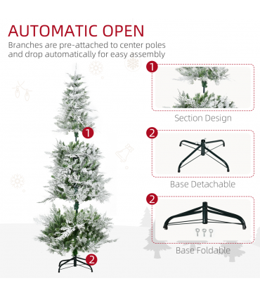 6 Foot Snow Flocked Artificial Christmas Tree Holiday with Pencil Shape HOMCOM