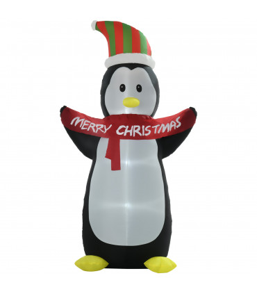 HOMCOM 8ft Inflatable Penguin & Christmas Banner Decoration Inner LED Lights