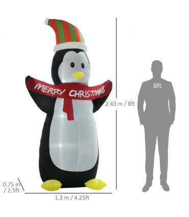HOMCOM 8ft Inflatable Penguin & Christmas Banner Decoration Inner LED Lights