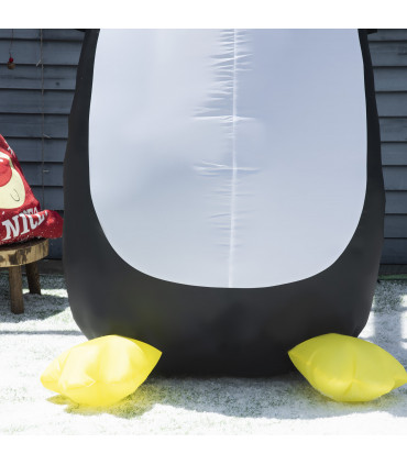 HOMCOM 8ft Inflatable Penguin & Christmas Banner Decoration Inner LED Lights