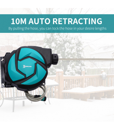10M Water Hose Reel Compact Garden Car Locking Auto Retract Spray Durhand
