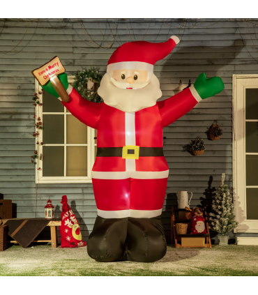 Outsunny 8' Inflatable Christmas Santa Claus Holds Light Sign of Blessings LED