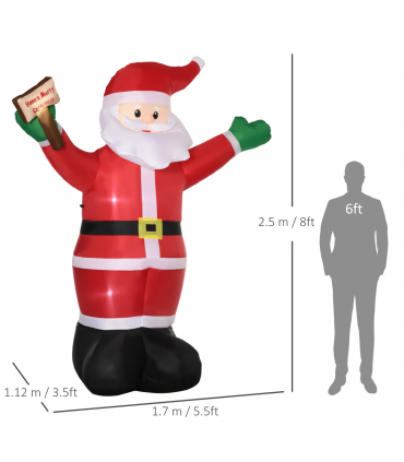 Outsunny 8' Inflatable Christmas Santa Claus Holds Light Sign of Blessings LED