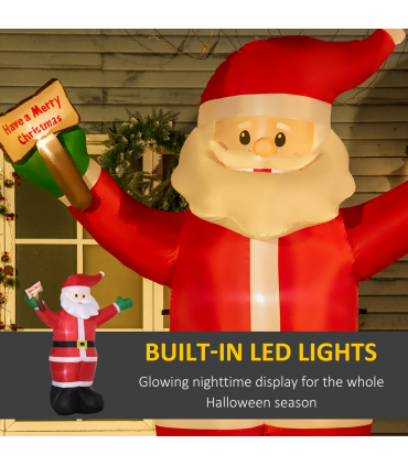 Outsunny 8' Inflatable Christmas Santa Claus Holds Light Sign of Blessings LED