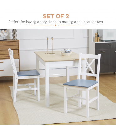 Dining Chairs Set of 2, Pine Wood Frame, Cross Back for Kitchen White