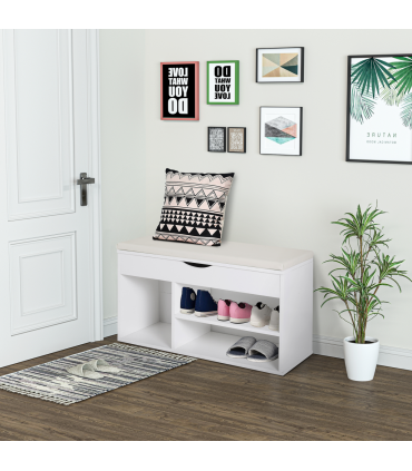 HOMCOM Wooden Shoes Cabinet Bench Hidden Storage Padded Seat Organiser White