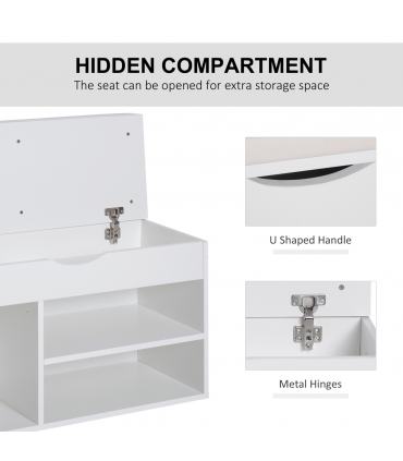 HOMCOM Wooden Shoes Cabinet Bench Hidden Storage Padded Seat Organiser White