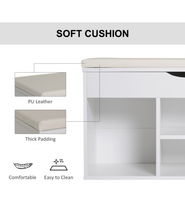 HOMCOM Wooden Shoes Cabinet Bench Hidden Storage Padded Seat Organiser White