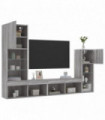 vidaXL 4 Piece TV Wall Units with LED Grey Sonoma Engineered Wood