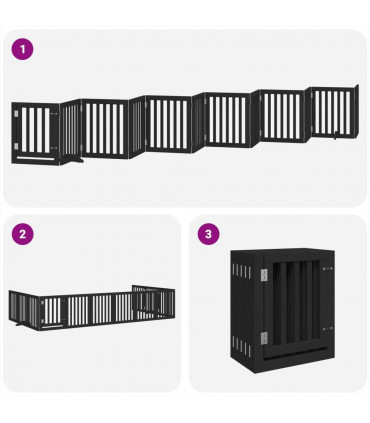 vidaXL Dog Gate with Door Foldable 12 Panels Black 600 cm Poplar Wood