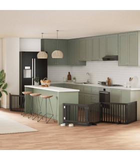 vidaXL Dog Gate with Door Foldable 6 Panels Black 480 cm Poplar Wood