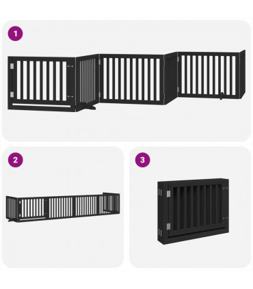 vidaXL Dog Gate with Door Foldable 6 Panels Black 480 cm Poplar Wood