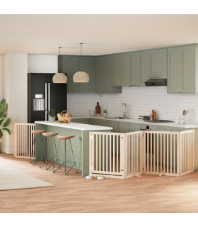 vidaXL Dog Gate with Door Foldable 8 Panels 640 cm Poplar Wood