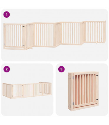 vidaXL Dog Gate with Door Foldable 8 Panels 640 cm Poplar Wood