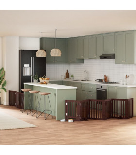 vidaXL Dog Gate with Door Foldable 9 Panels Brown 450 cm Poplar Wood