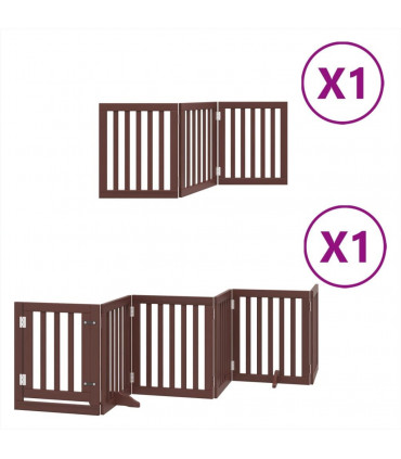 vidaXL Dog Gate with Door Foldable 9 Panels Brown 450 cm Poplar Wood